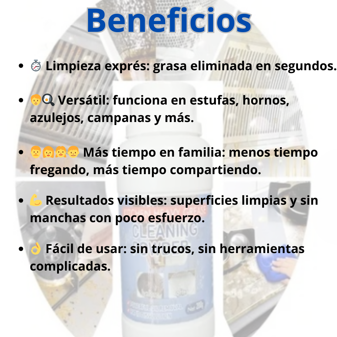 REMOVEDOR DE GRASA Y OXIDO DE COCINA - Ahorra Tiempo, Disfruta más en familia.