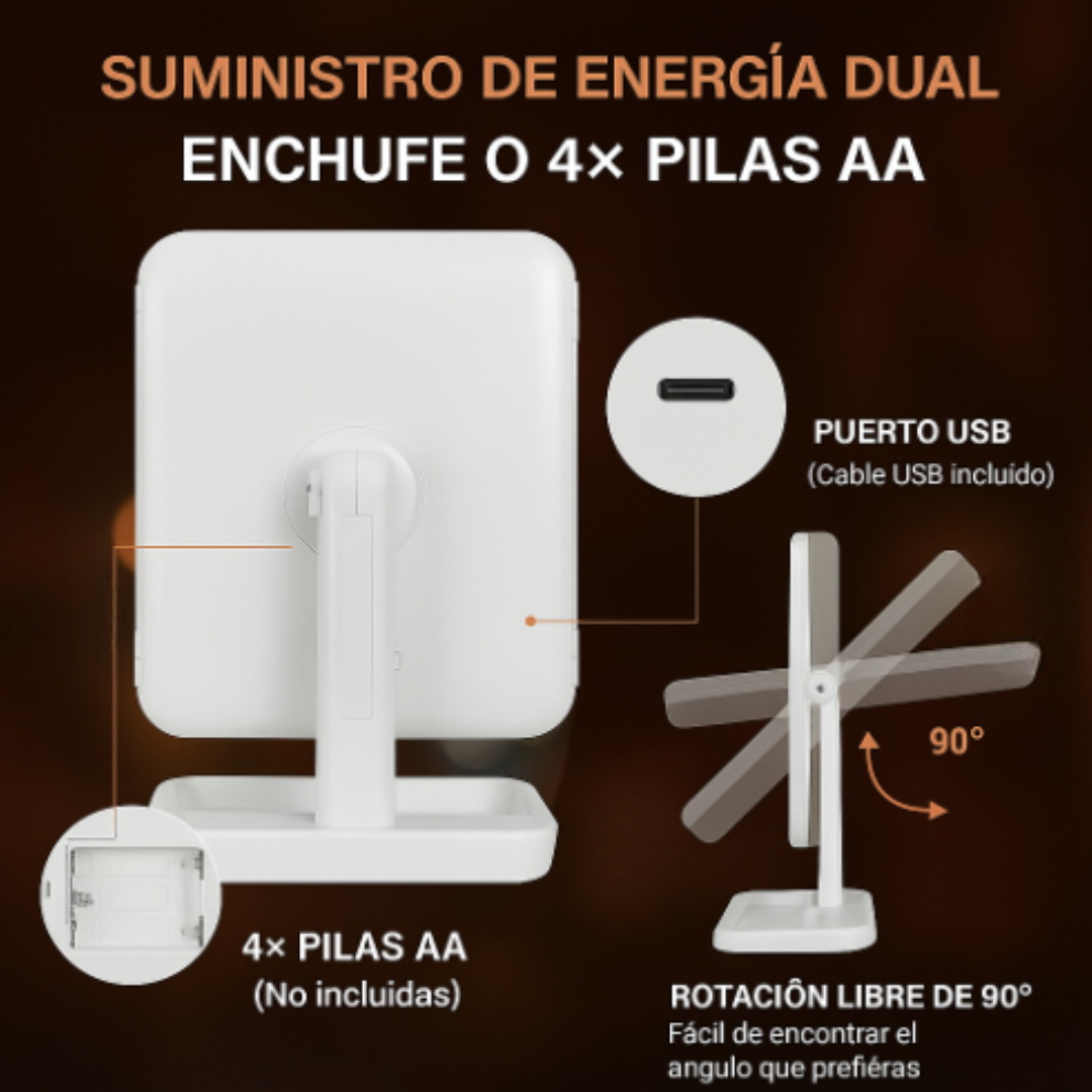 Espejo Luz LED Plegable Maquillaje