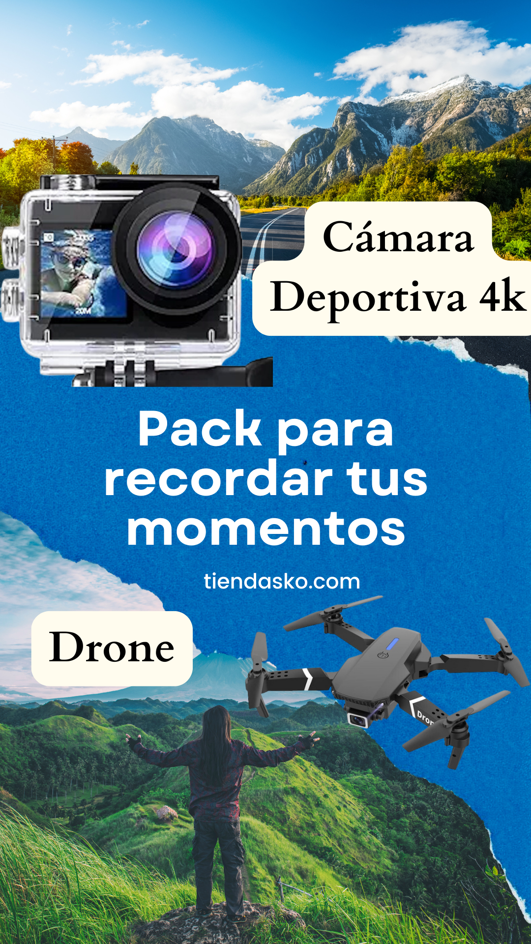 Pack para recordar tus momentos DRONE + CAMARA DEPORTIVA