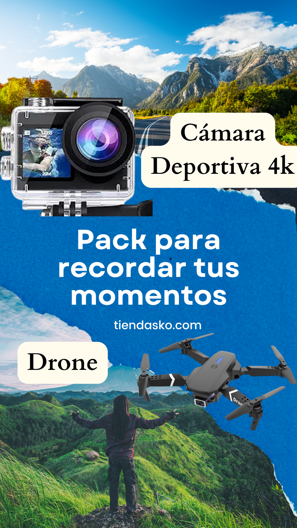 Pack para recordar tus momentos DRONE + CAMARA DEPORTIVA